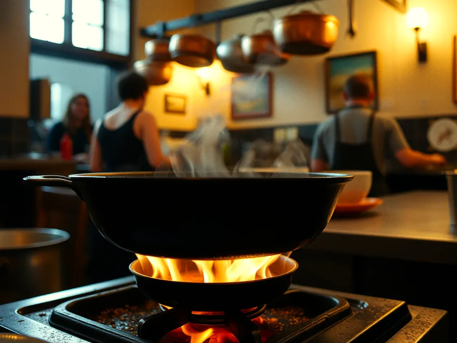 La padella sul fuoco in cucina