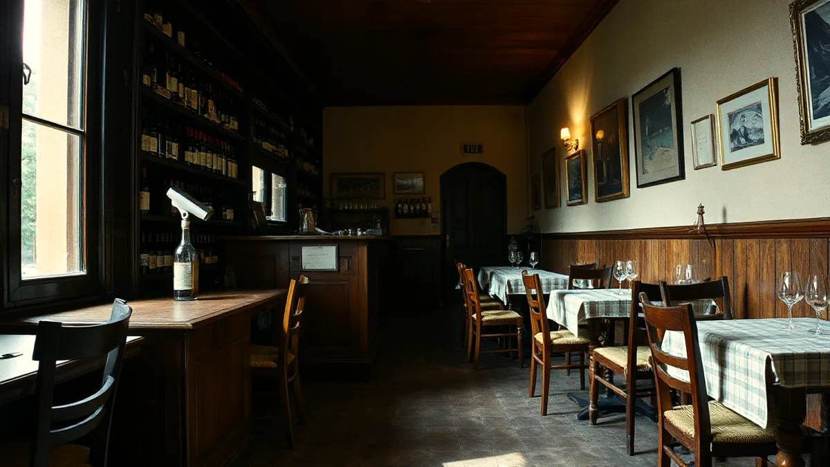 Il bancone di legno e la cantina a vista