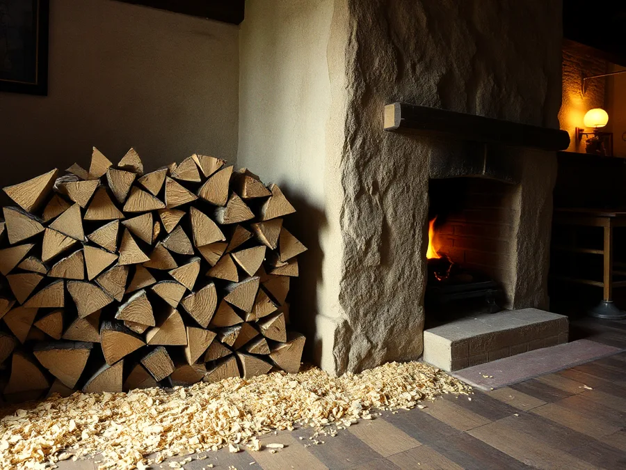 La catasta di legna di quercia accanto al camino
