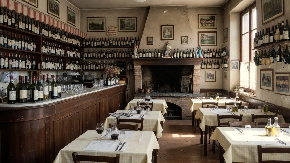 Il bancone di legno e la cantina a vista